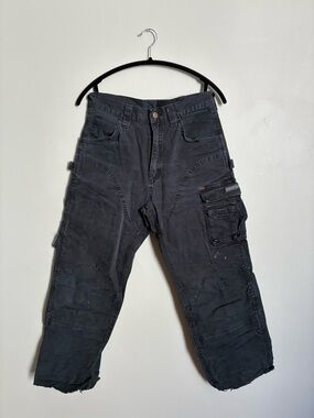 Mens Vintage Navy Cargo Work Pants - Durable Utility Style